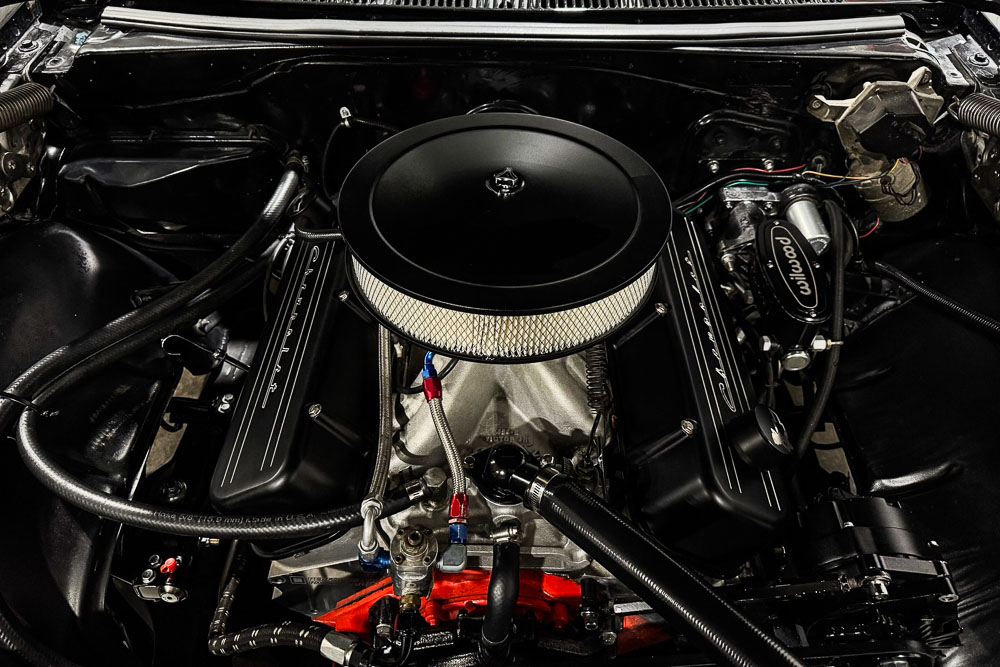 Engine bay shot of the Chevrolet ZZ502 big block, complete with an Edelbrock Victor Jr. intake and Brawler 750 carburetor. Engine bay shot of the Chevrolet ZZ502 big block, complete with an Edelbrock Victor Jr. intake and Brawler 750 carburetor.