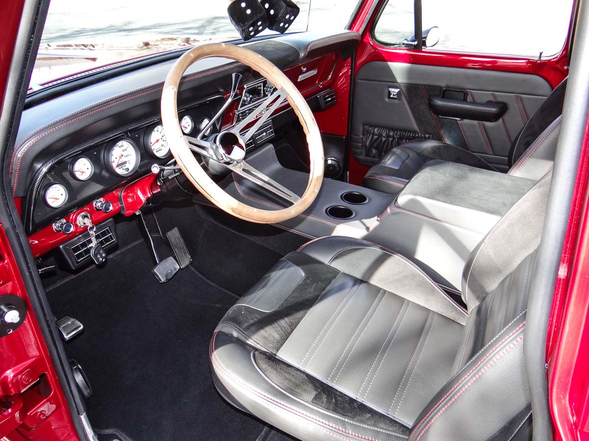 Interior shot of the 1968 Ford F100 Ranger, highlighting the clean factory styling and modern touches. Interior shot of the 1968 Ford F100 Ranger, highlighting the clean factory styling and modern touches.