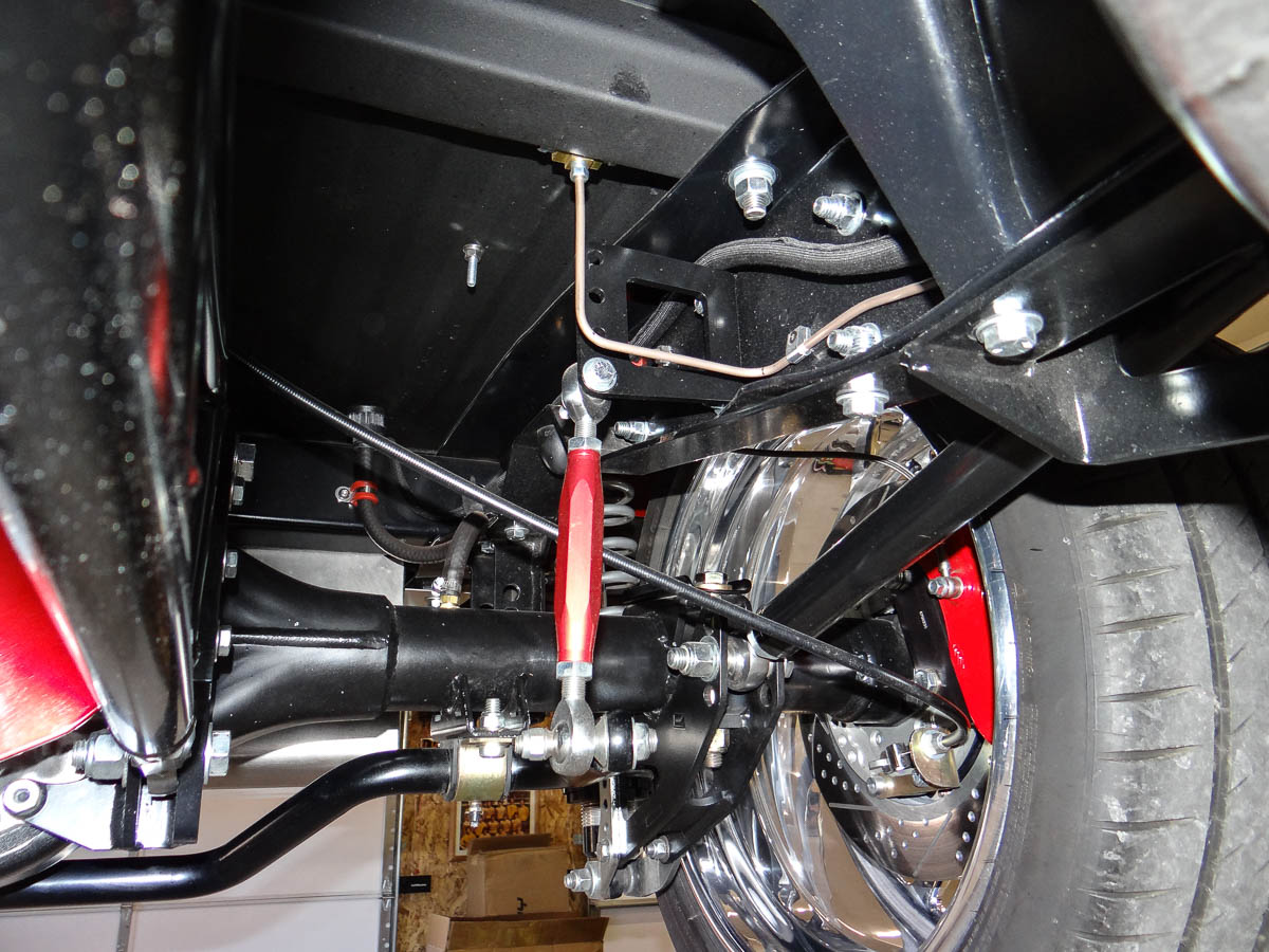 Close-up of Baer 14-inch Pro+ brakes tucked behind the Schott Tomahawk wheels. Close-up of Baer 14-inch Pro+ brakes tucked behind the Schott Tomahawk wheels.
