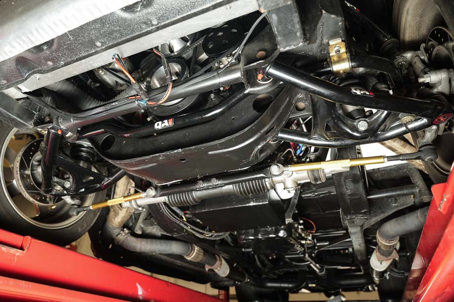 Close-up of the QA1 coilovers and suspension on Rob McPherson’s Chevy 3100. Close-up of the QA1 coilovers and suspension on Rob McPherson’s Chevy 3100.