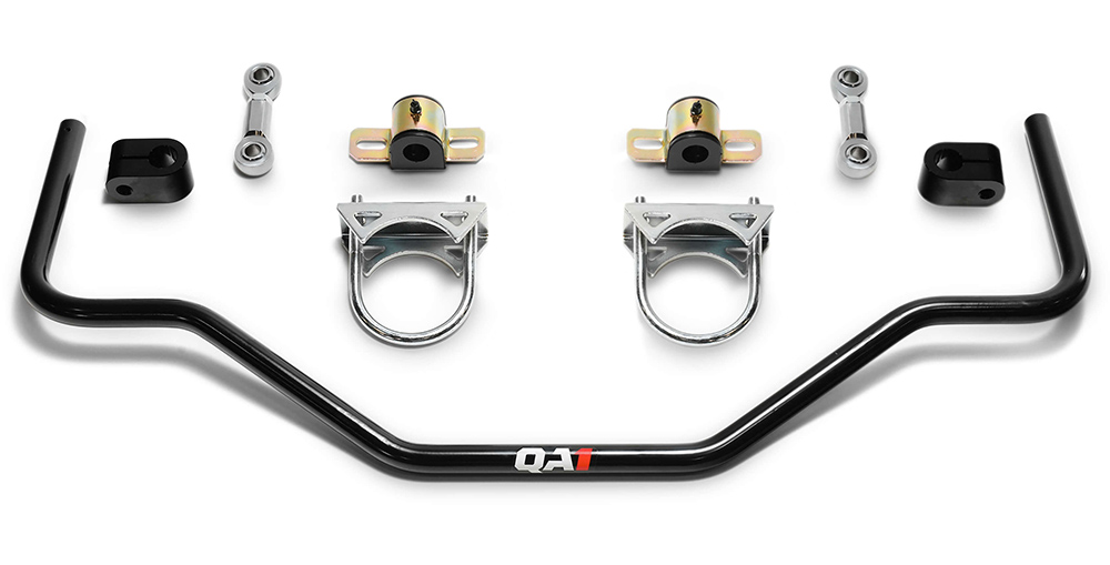 Performance sway bars installed on a Chevrolet Nova to improve cornering stability and reduce body roll. Performance sway bars installed on a Chevrolet Nova to improve cornering stability and reduce body roll.